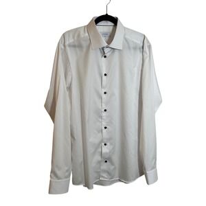 ETON Slim Fit Cotton Dress Shirt Size 44/17.5 White Navy Blue Buttons Classic